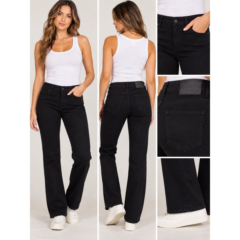 Tahari Women's Dbl Button Mid Rise Mini boot Size 8 Premium Denim Pant(b73)